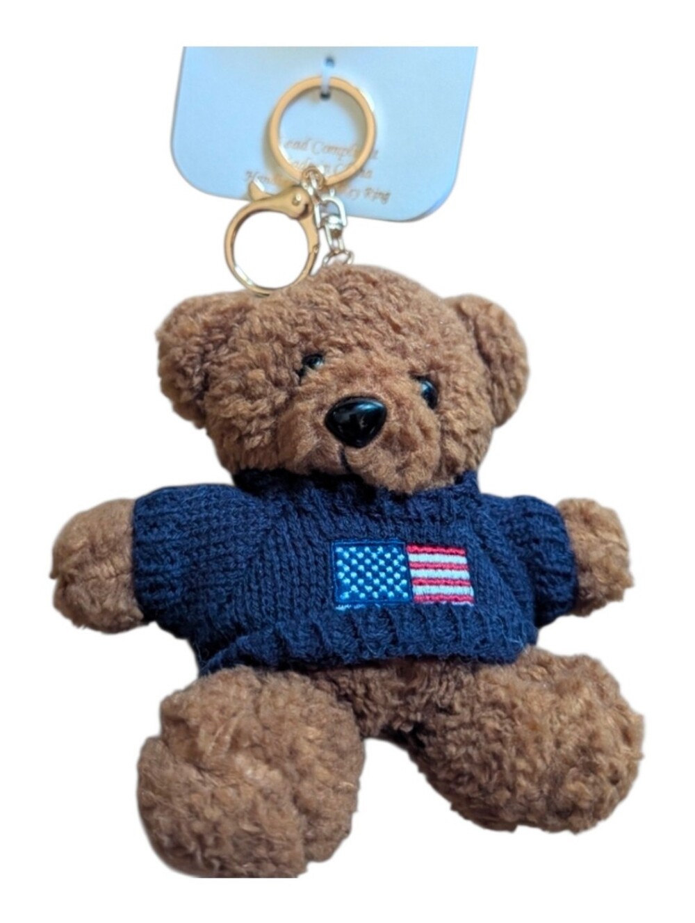 🤎▪️Natasha Couture ▪️Brown Teddy Bear Keychain with Navy American Flag Sweater